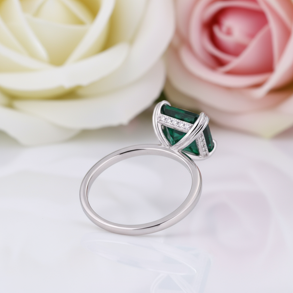 Exquisite Emerald Green Cushion Cut Engagement Ring-Black Diamonds New York