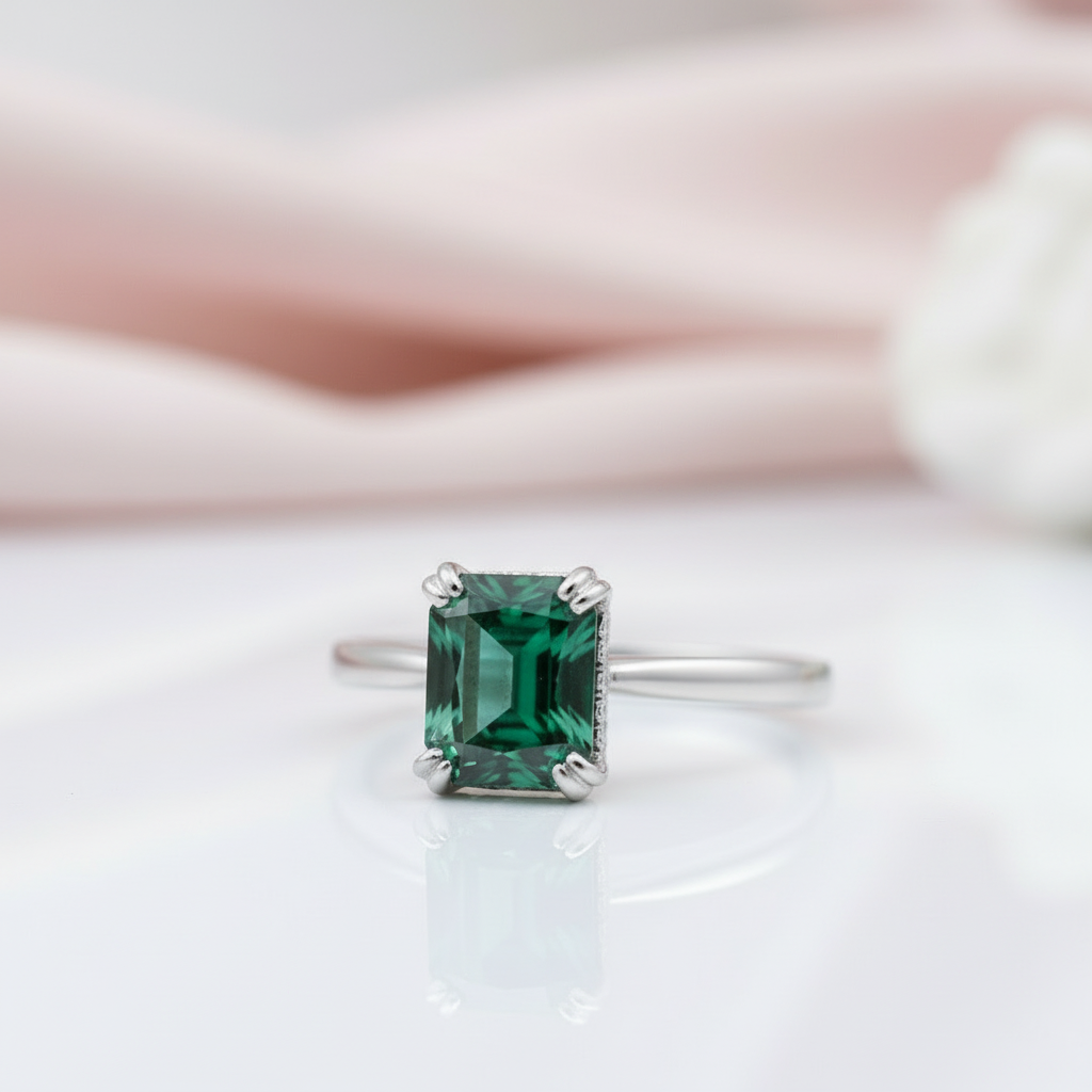 Exquisite Emerald Green Cushion Cut Engagement Ring-Black Diamonds New York