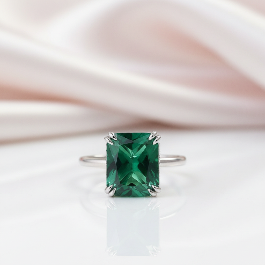 Exquisite Emerald Green Cushion Cut Engagement Ring-Black Diamonds New York
