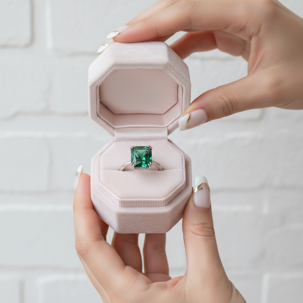 Exquisite Emerald Green Cushion Cut Engagement Ring-Black Diamonds New York