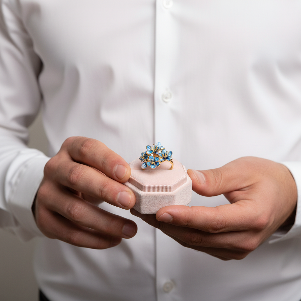 Exquisite Enamel Flower Ring-Black Diamonds New York