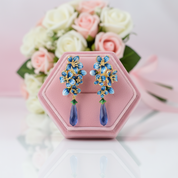 Exquisite Enamel Flowers Drop Earrings-Black Diamonds New York