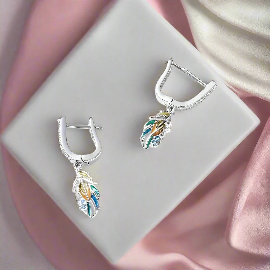 Exquisite Feather Buckle Earrings with Diamond-Black Diamonds New York