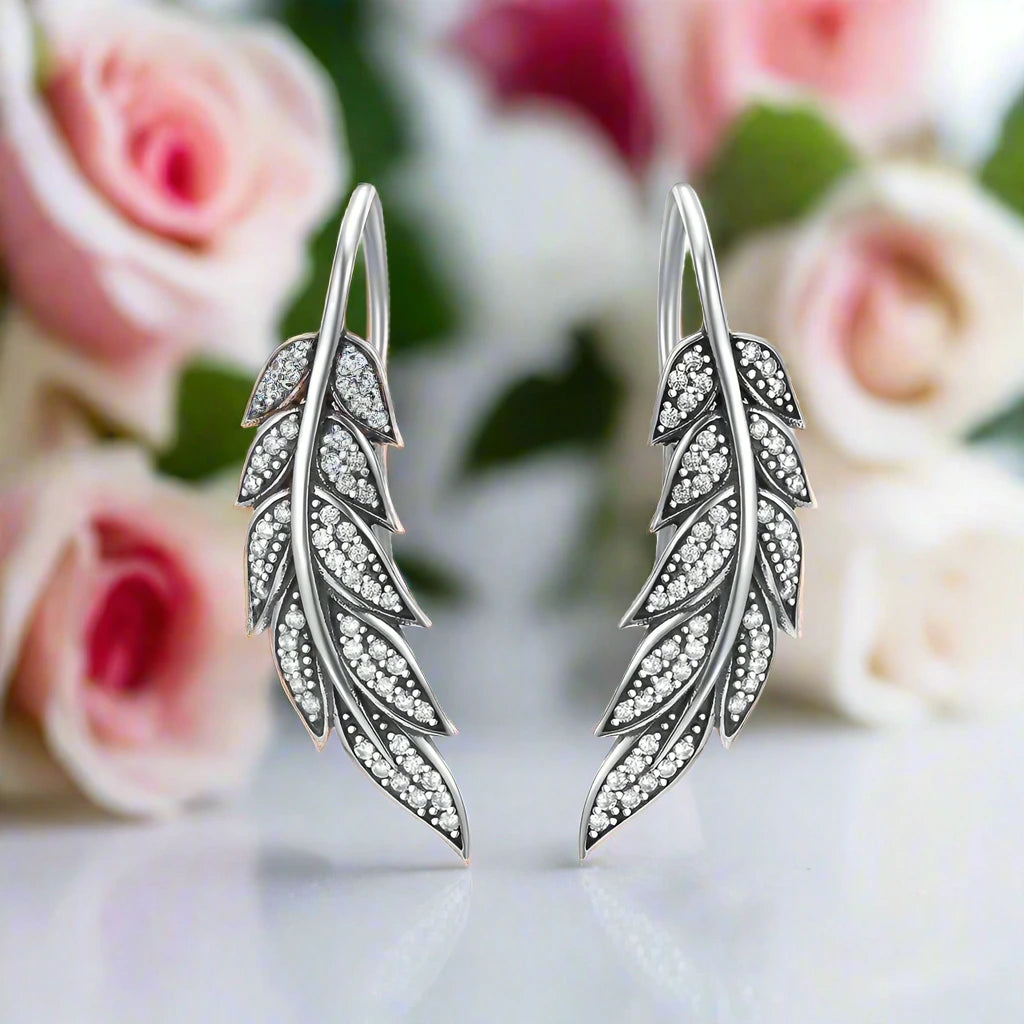 Exquisite Feather Buckle Earrings with Diamond-Black Diamonds New York