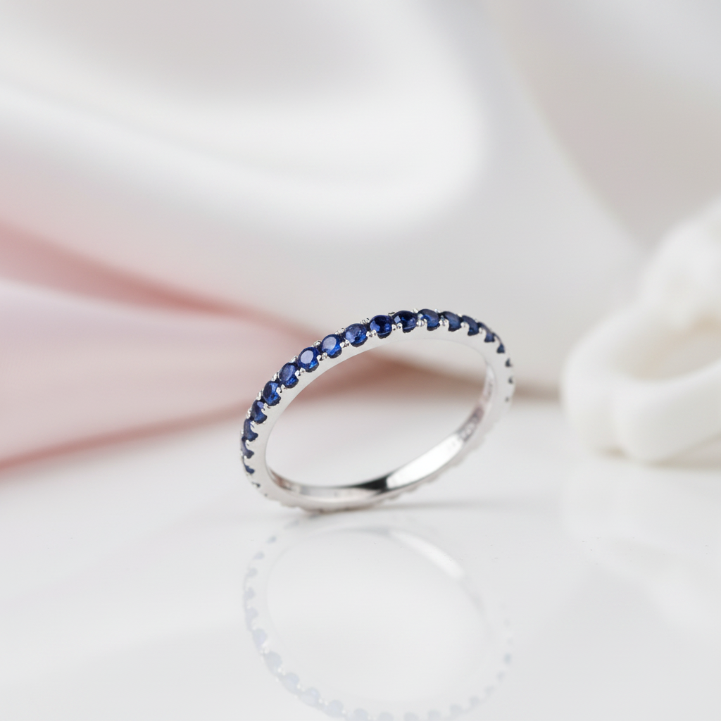Exquisite Half Eternity Blue Sapphire Wedding Band-Black Diamonds New York