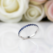 Exquisite Half Eternity Blue Sapphire Wedding Band-Black Diamonds New York