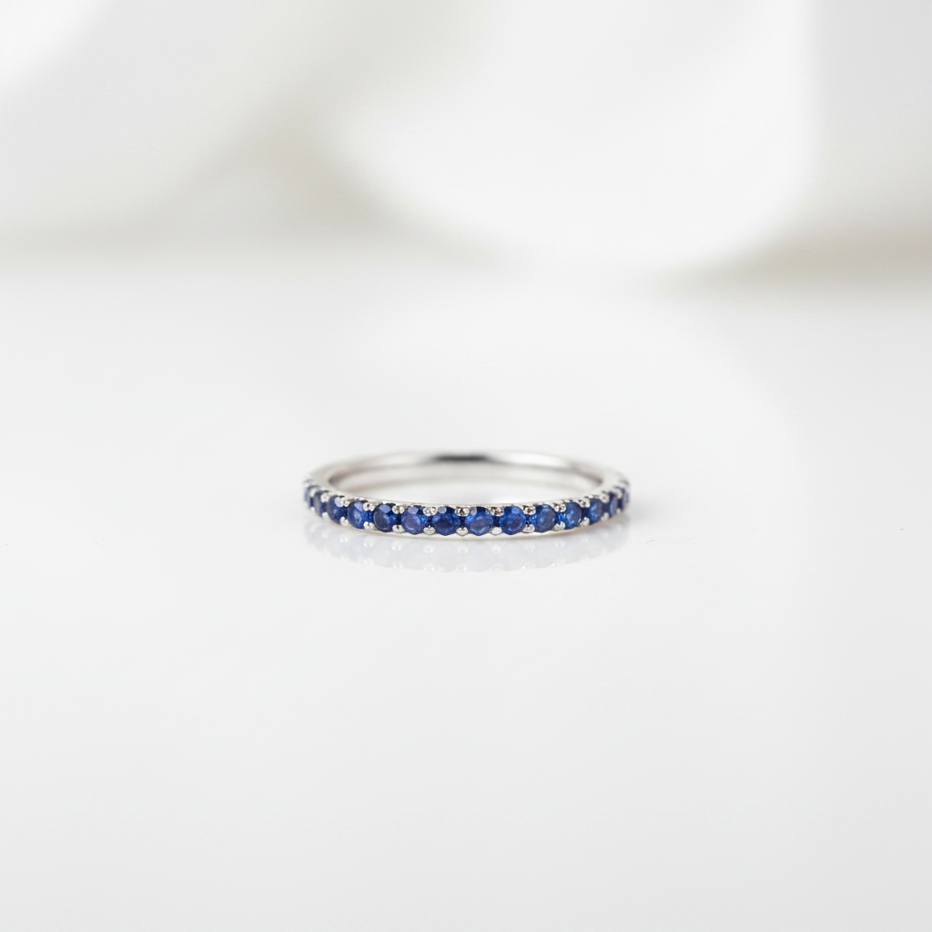 Exquisite Half Eternity Blue Sapphire Wedding Band-Black Diamonds New York