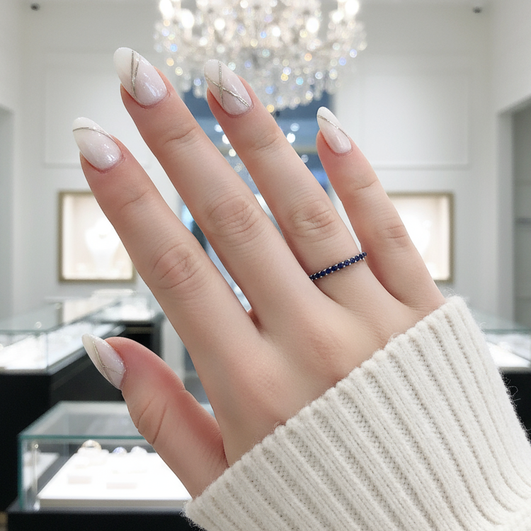 Exquisite Half Eternity Blue Sapphire Wedding Band-Black Diamonds New York