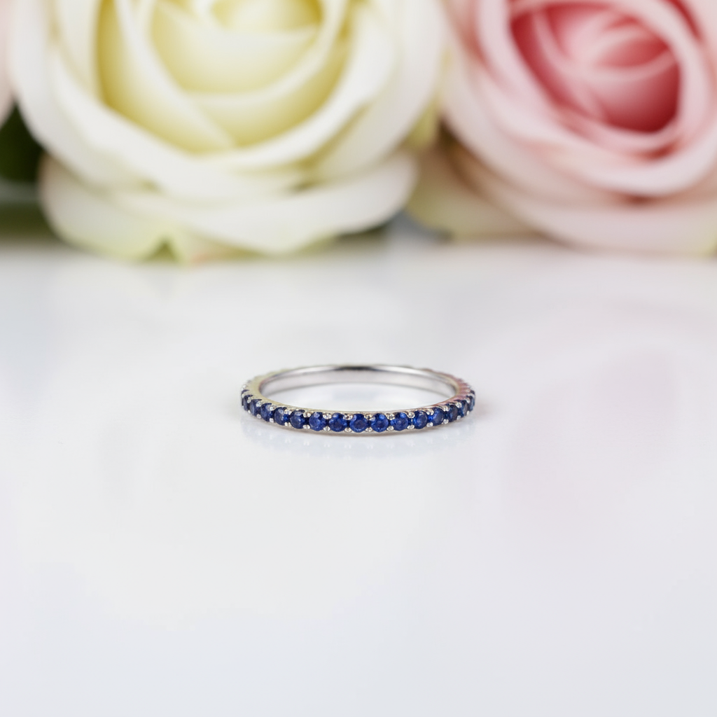 Exquisite Half Eternity Blue Sapphire Wedding Band-Black Diamonds New York