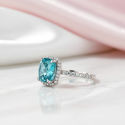 Exquisite Halo Cushion Cut Cyan Blue Diamond Engagement Ring-Black Diamonds New York