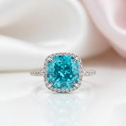 Exquisite Halo Cushion Cut Cyan Blue Diamond Engagement Ring-Black Diamonds New York