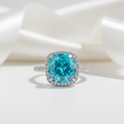 Exquisite Halo Cushion Cut Cyan Blue Diamond Engagement Ring-Black Diamonds New York