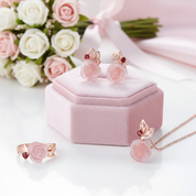 Exquisite Rose Flower Jewelry Set with Red Quartz Stone-Black Diamonds New York