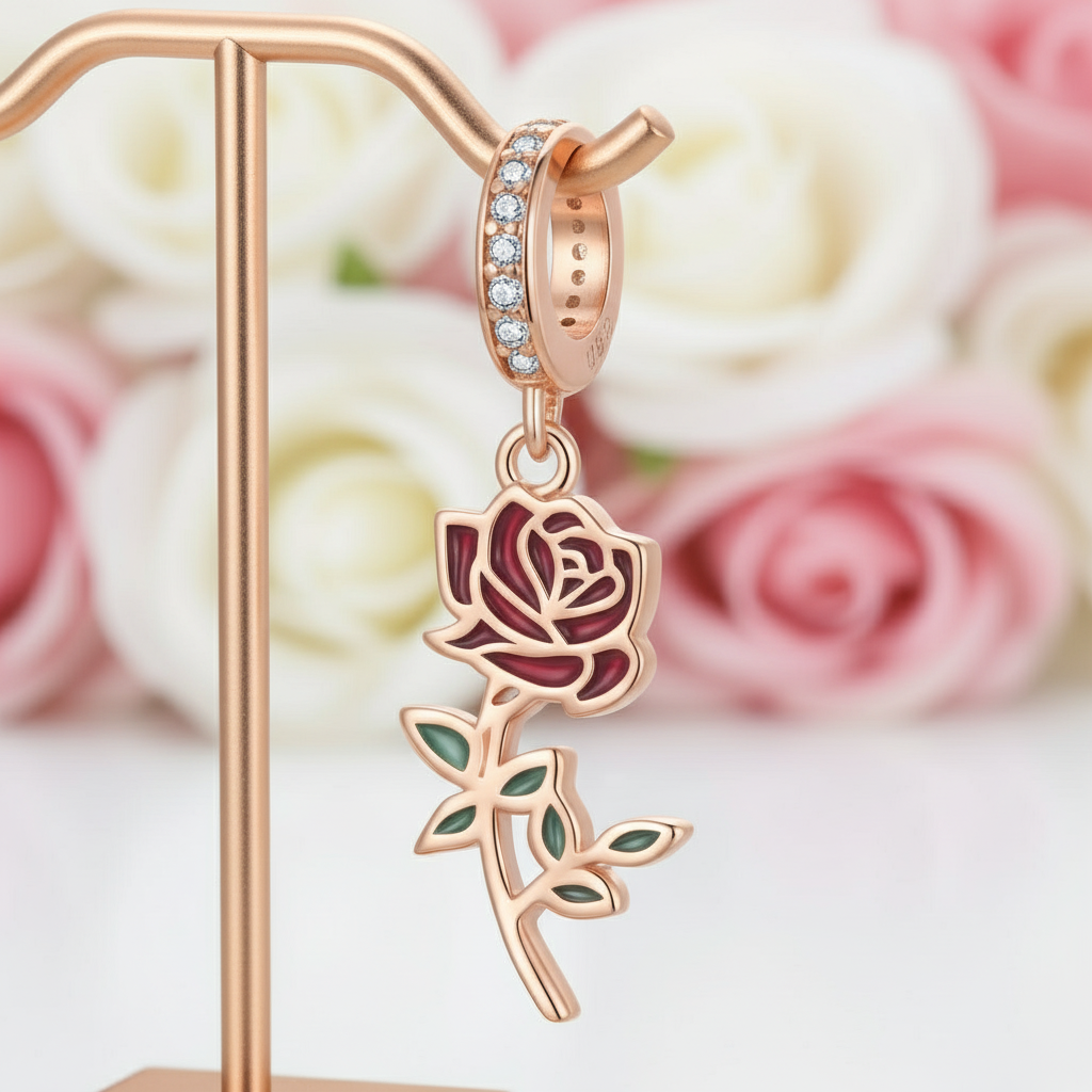 Exquisite Rose Gold Charm & Pendant with Diamond-Black Diamonds New York