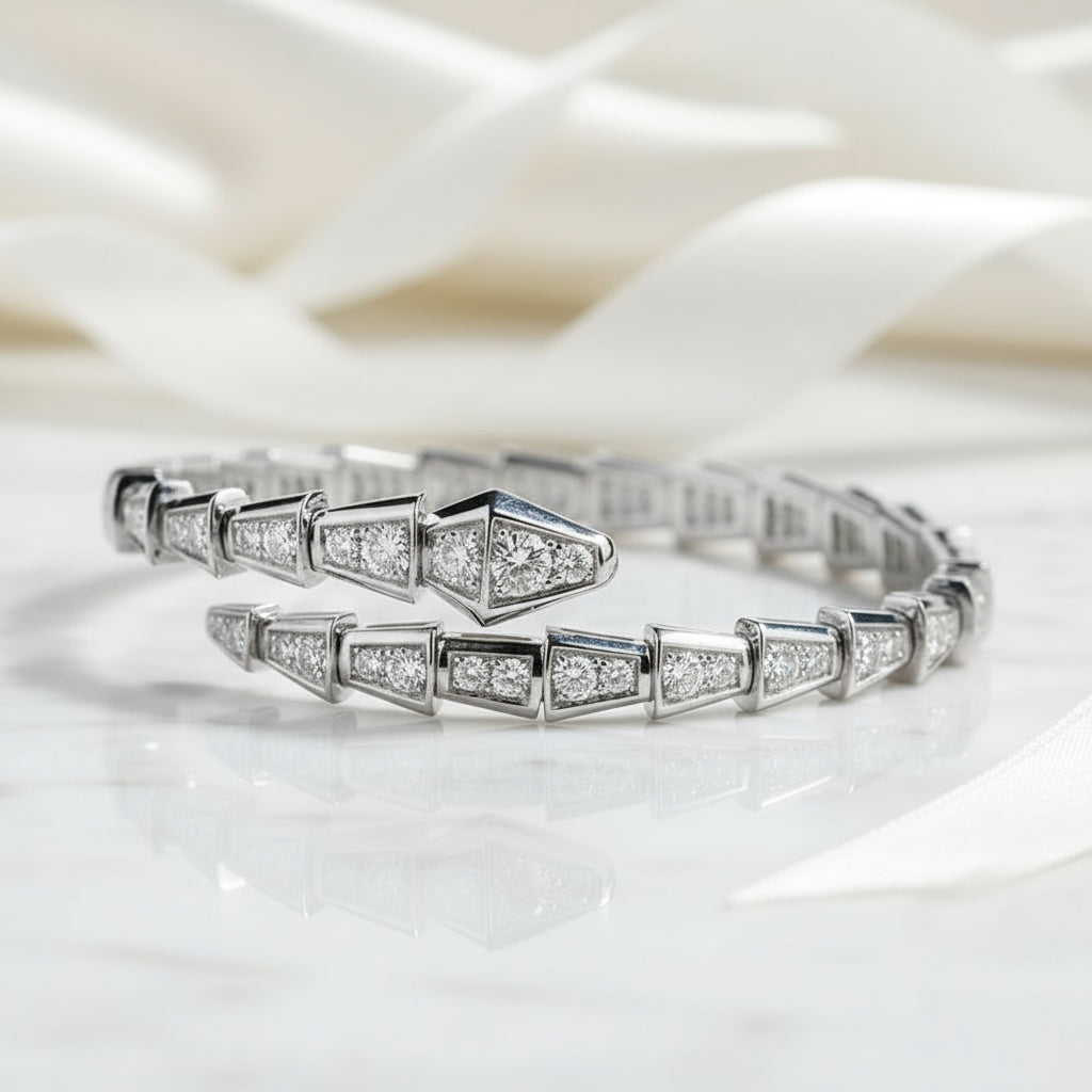 Exquisite Round Cut Diamond Snake Bangle-Black Diamonds New York