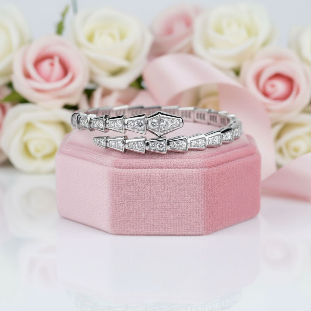 Exquisite Round Cut Diamond Option Snake Bangle-Black Diamonds New York