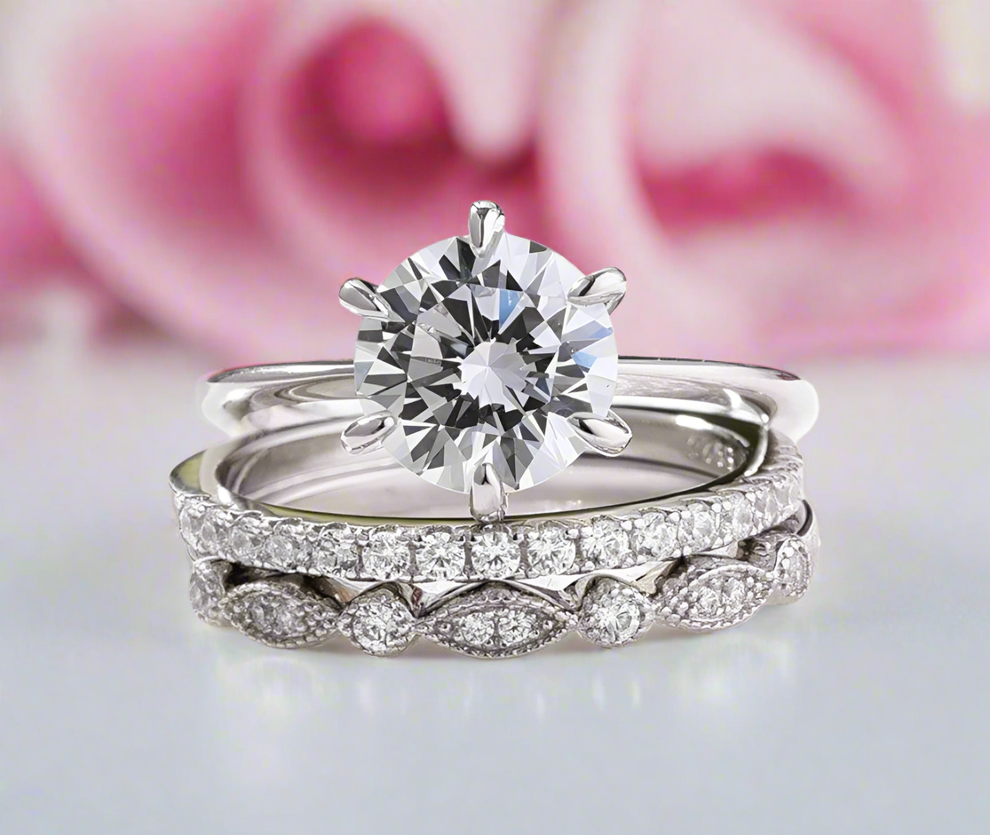 Exquisite Round Cut White Sapphire 3pcs Wedding Ring Set-Black Diamonds New York