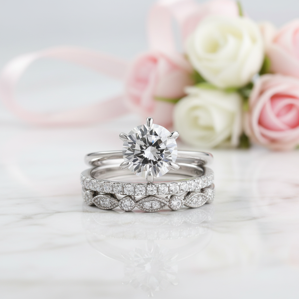 Exquisite Round Cut White Sapphire 3pcs Wedding Ring Set-Black Diamonds New York