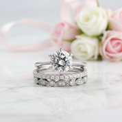 Exquisite Round Cut White Sapphire 3pcs Wedding Ring Set-Black Diamonds New York