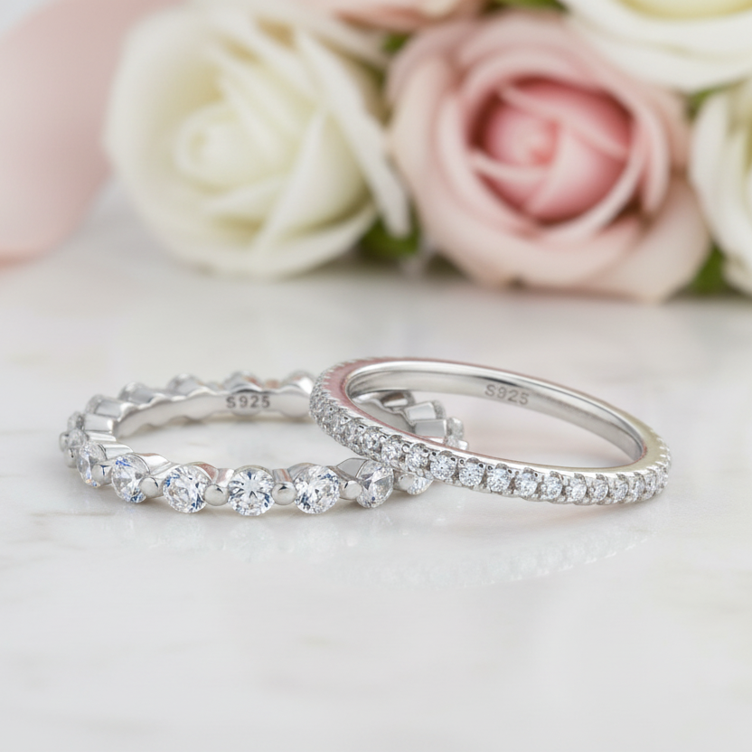 Exquisite Women's Stackable Wedding Band Set-Black Diamonds New York