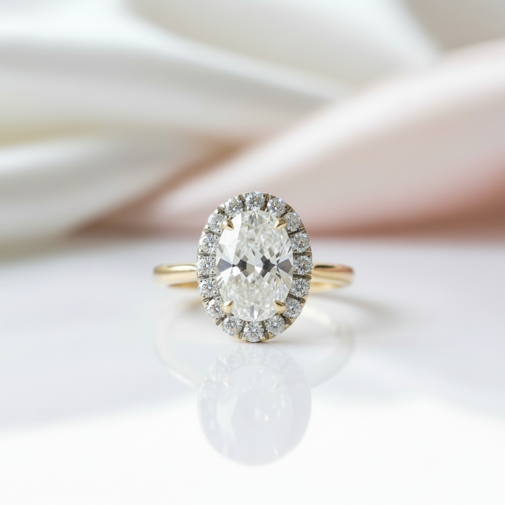 14k Yellow Gold Halo Oval Cut Engagement Ring-Black Diamonds New York