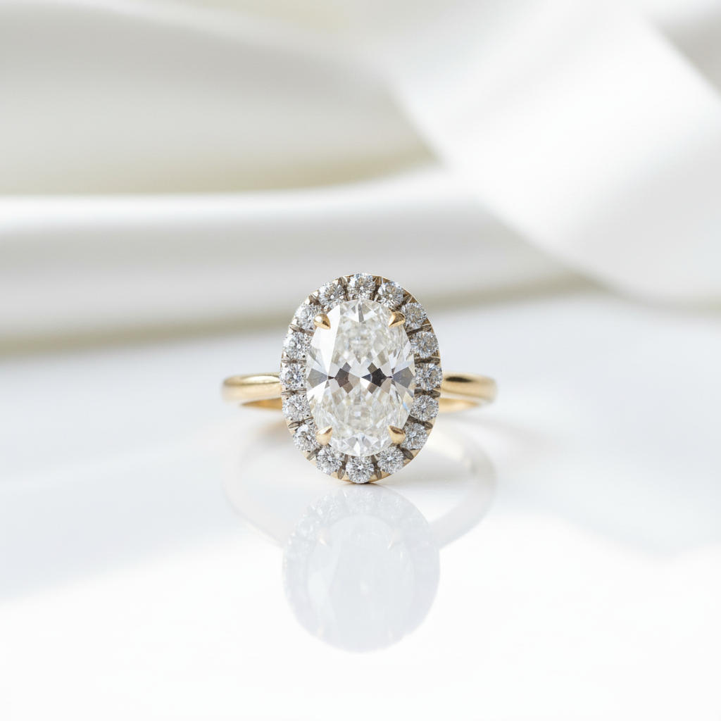 14k Yellow Gold Halo Oval Cut Engagement Ring-Black Diamonds New York
