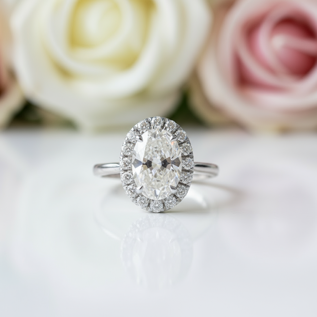 14k Yellow Gold Halo Oval Cut Engagement Ring-Black Diamonds New York