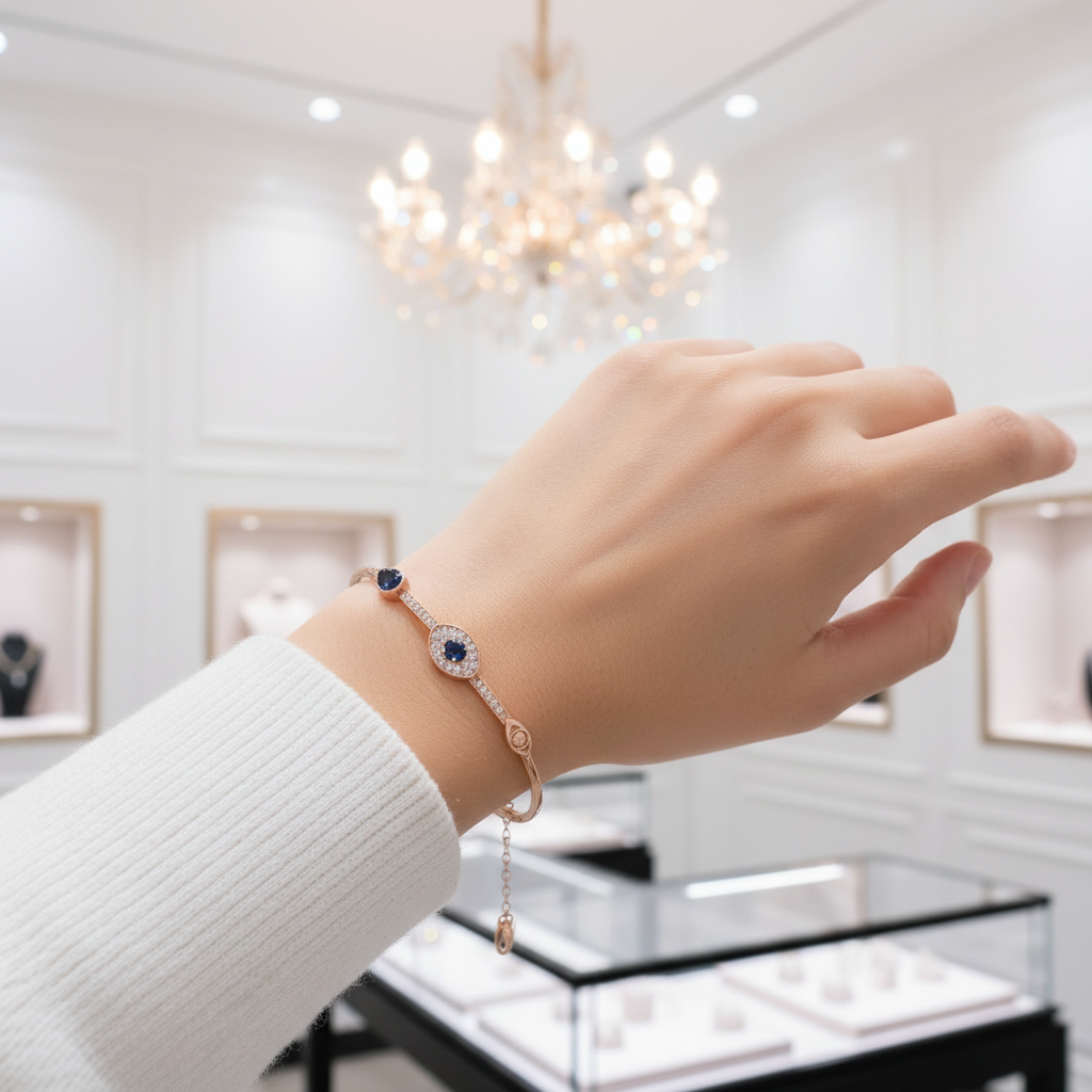 Eye Shape Diamond Bracelet In 925 Sterling Silver-Black Diamonds New York