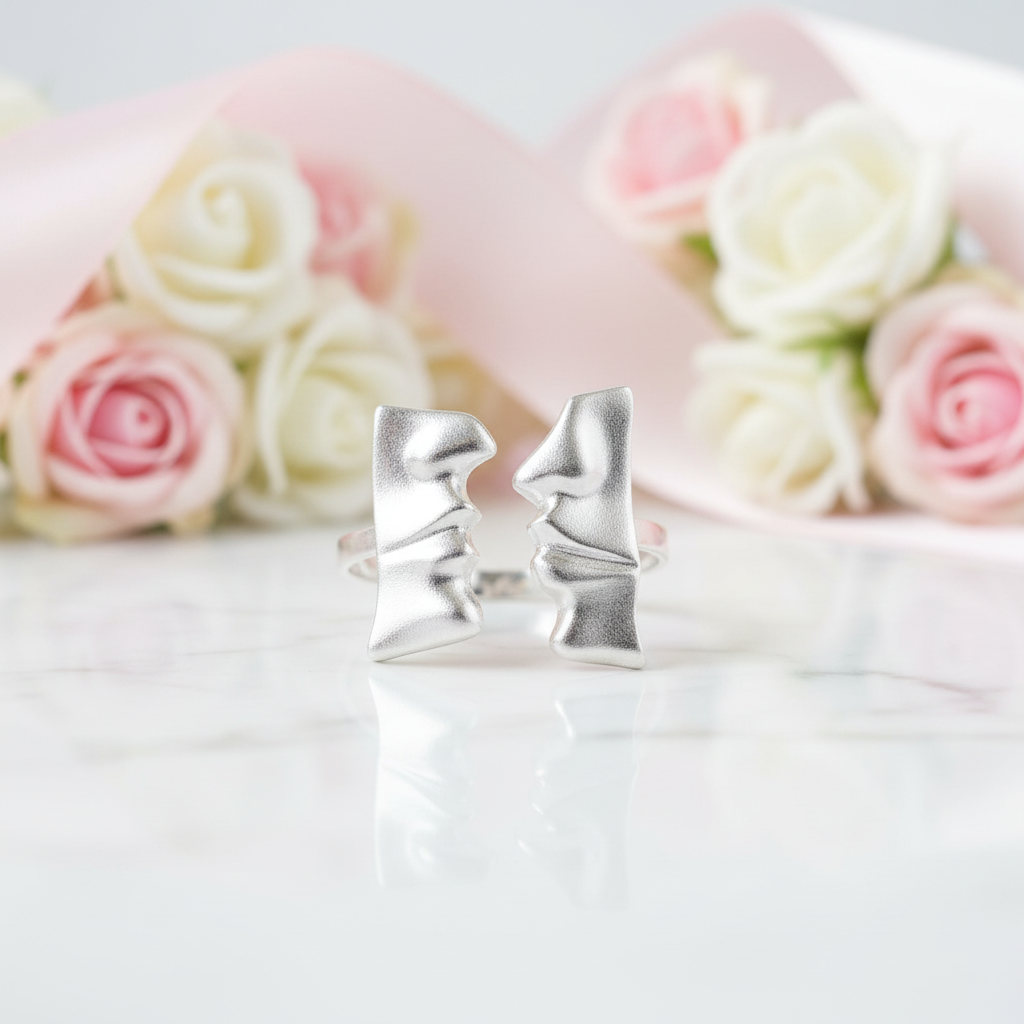 Face to Face Kiss Adjustable Couple Ring-Black Diamonds New York