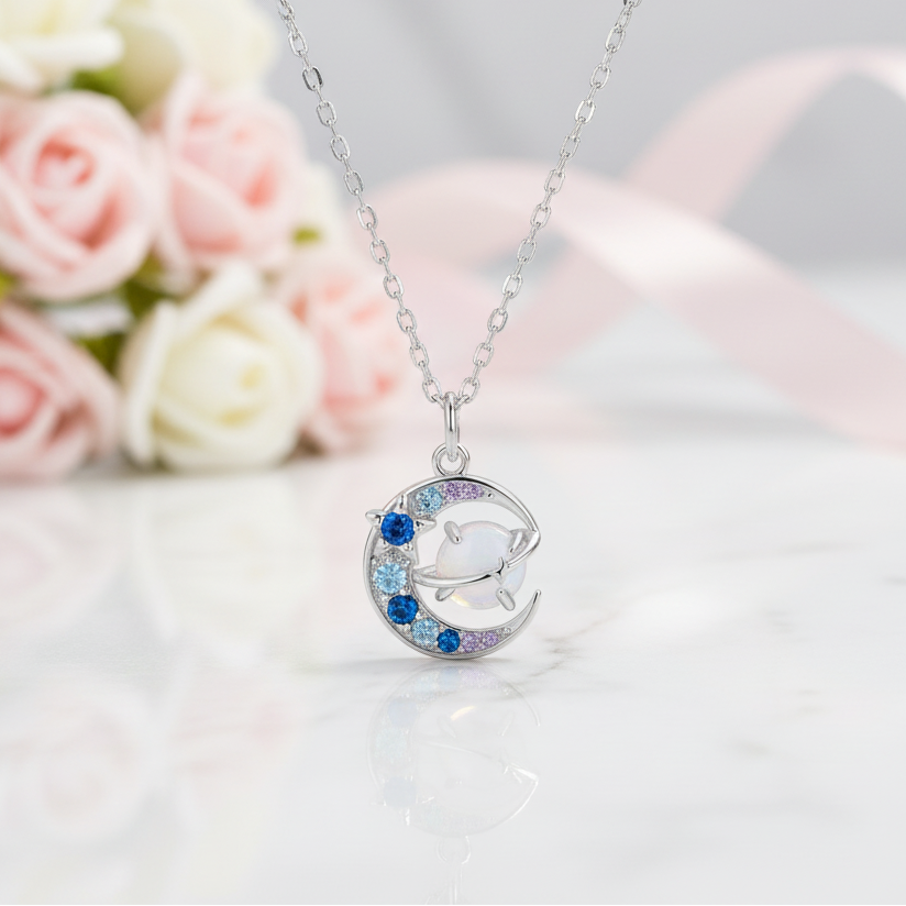 Fantasy Rainbow and Planet Diamond Option Necklace-Black Diamonds New York
