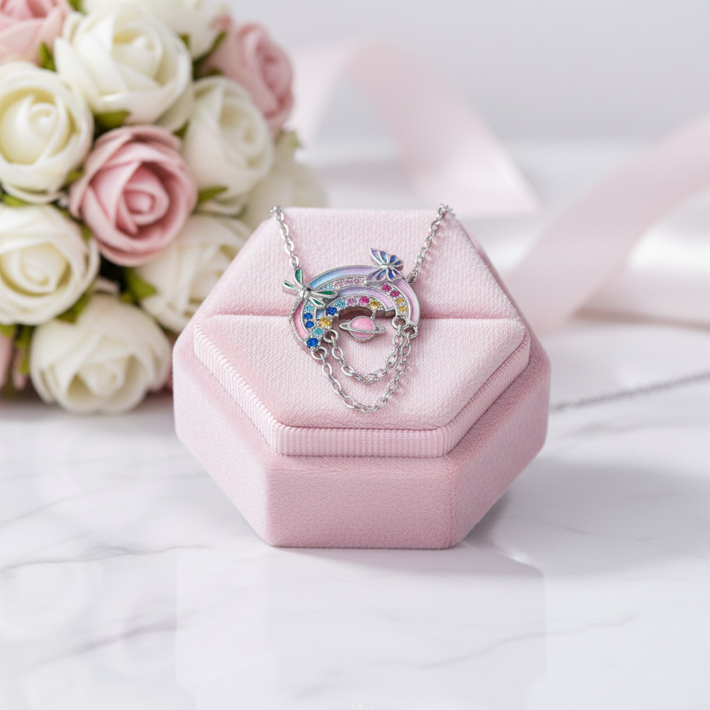 Fantasy Rainbow and Planet Diamond Option Necklace-Black Diamonds New York