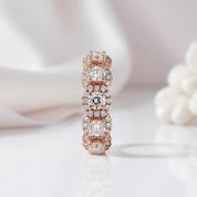 Fashion Rose Gold Halo Round Cut Wedding Band-Black Diamonds New York