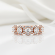 Fashion Rose Gold Halo Round Cut Wedding Band-Black Diamonds New York