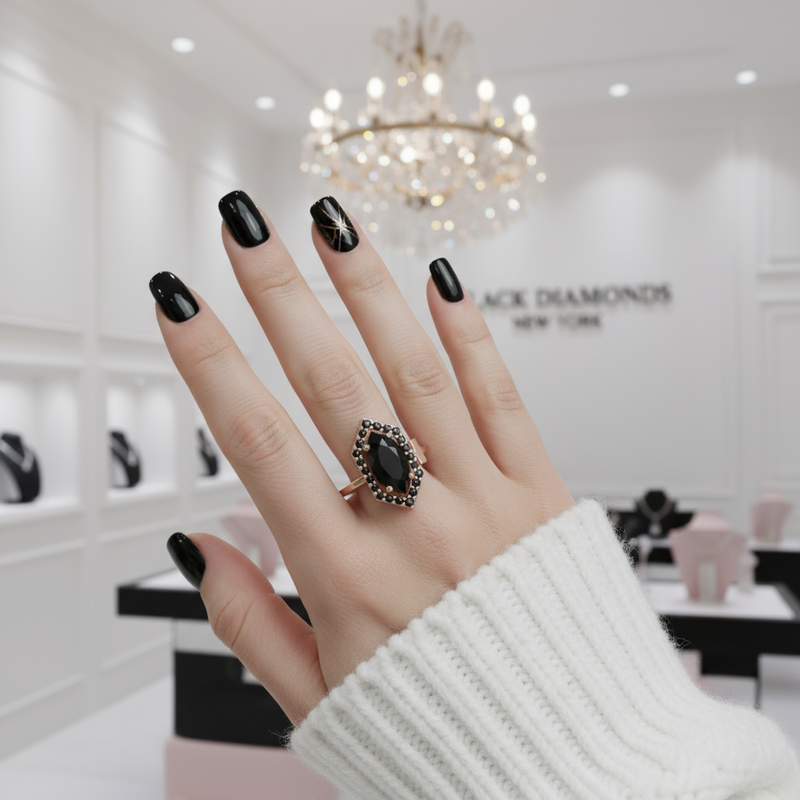 Black moissanite Victorian Gothic ring