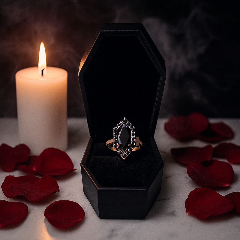 Black diamond Victorian Gothic engagement ring