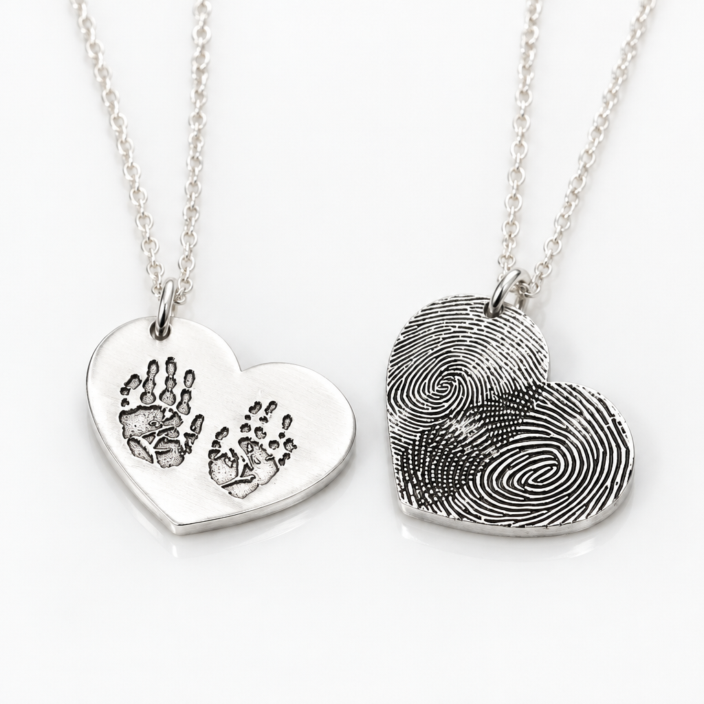 Fingerprint Heart Shape Necklace-Black Diamonds New York