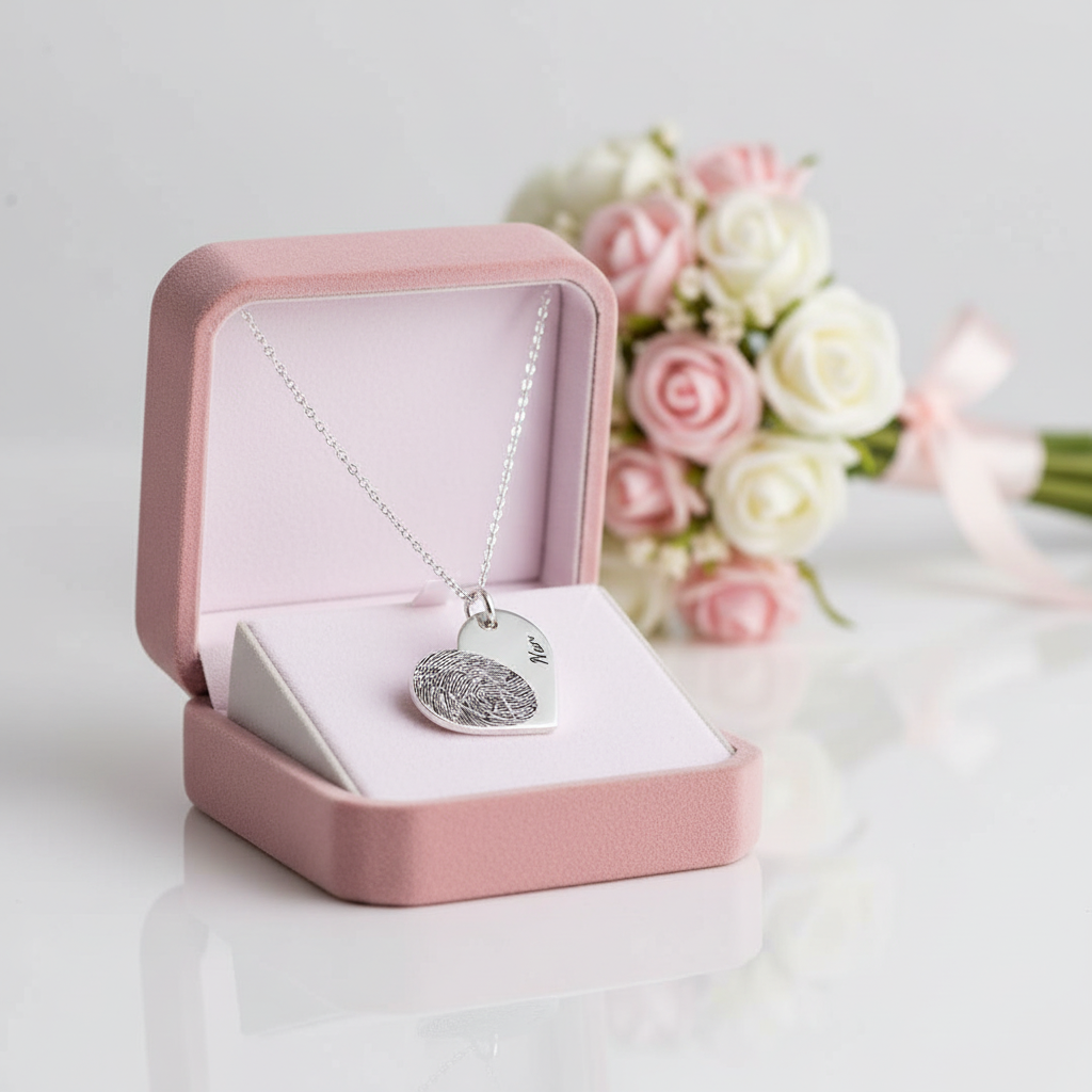 Fingerprint Heart Shape Necklace-Black Diamonds New York