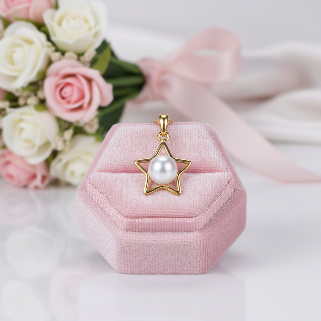 Five-pointed Star with Freshwater Pearl Necklace-Black Diamonds New York
