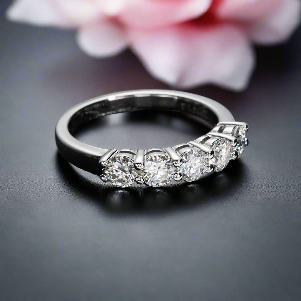 Five Stone 4mm Round Cut Diamond Wedding Band-Black Diamonds New York