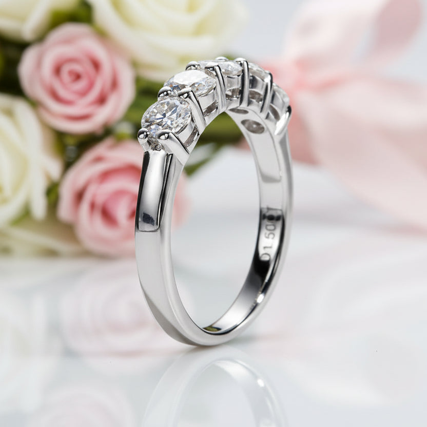 Five Stone 4mm Round Cut Diamond Option Wedding Band-Black Diamonds New York