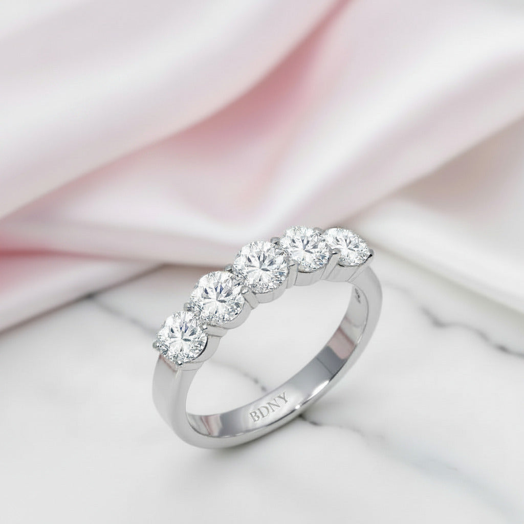 Five Stone 4mm Round Cut Diamond Option Wedding Band-Black Diamonds New York