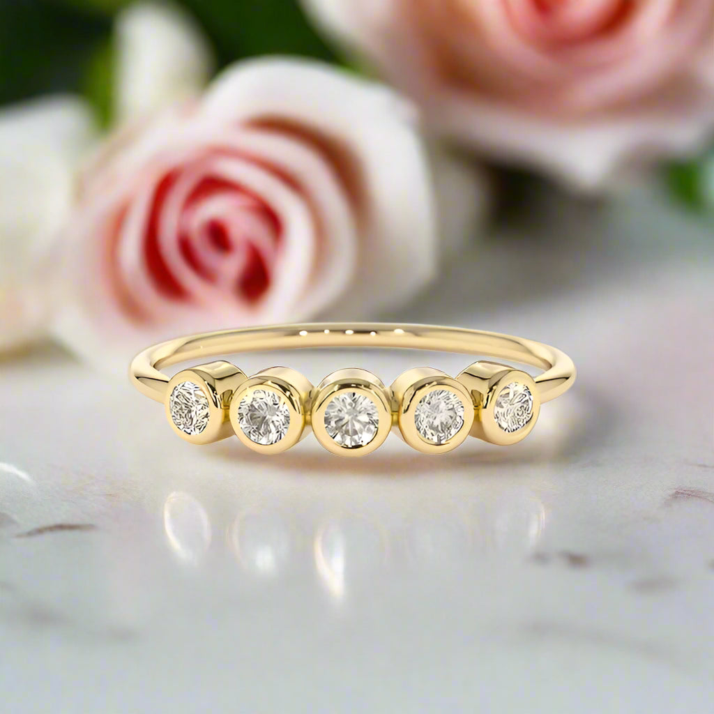 Five Stone Diamond Wedding Band in Bezel Setting-Black Diamonds New York