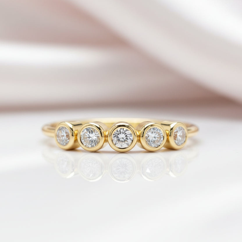 Five Stone Diamond Option Wedding Band in Bezel Setting-Black Diamonds New York