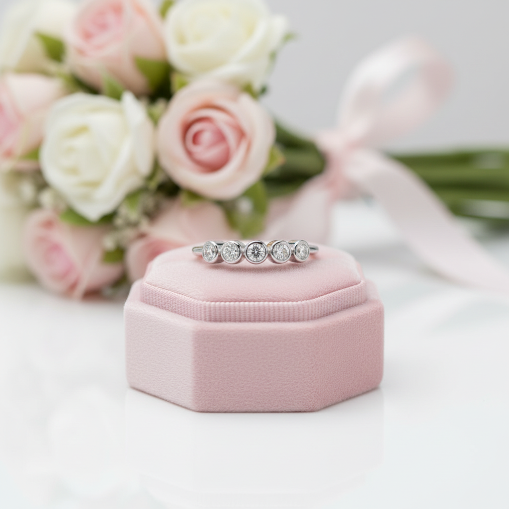 Five Stone Diamond Option Wedding Band in Bezel Setting-Black Diamonds New York