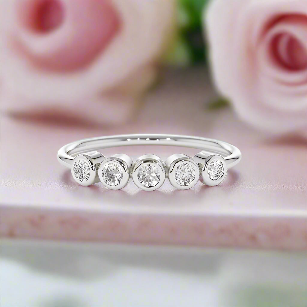 Five Stone Diamond Wedding Band in Bezel Setting-Black Diamonds New York