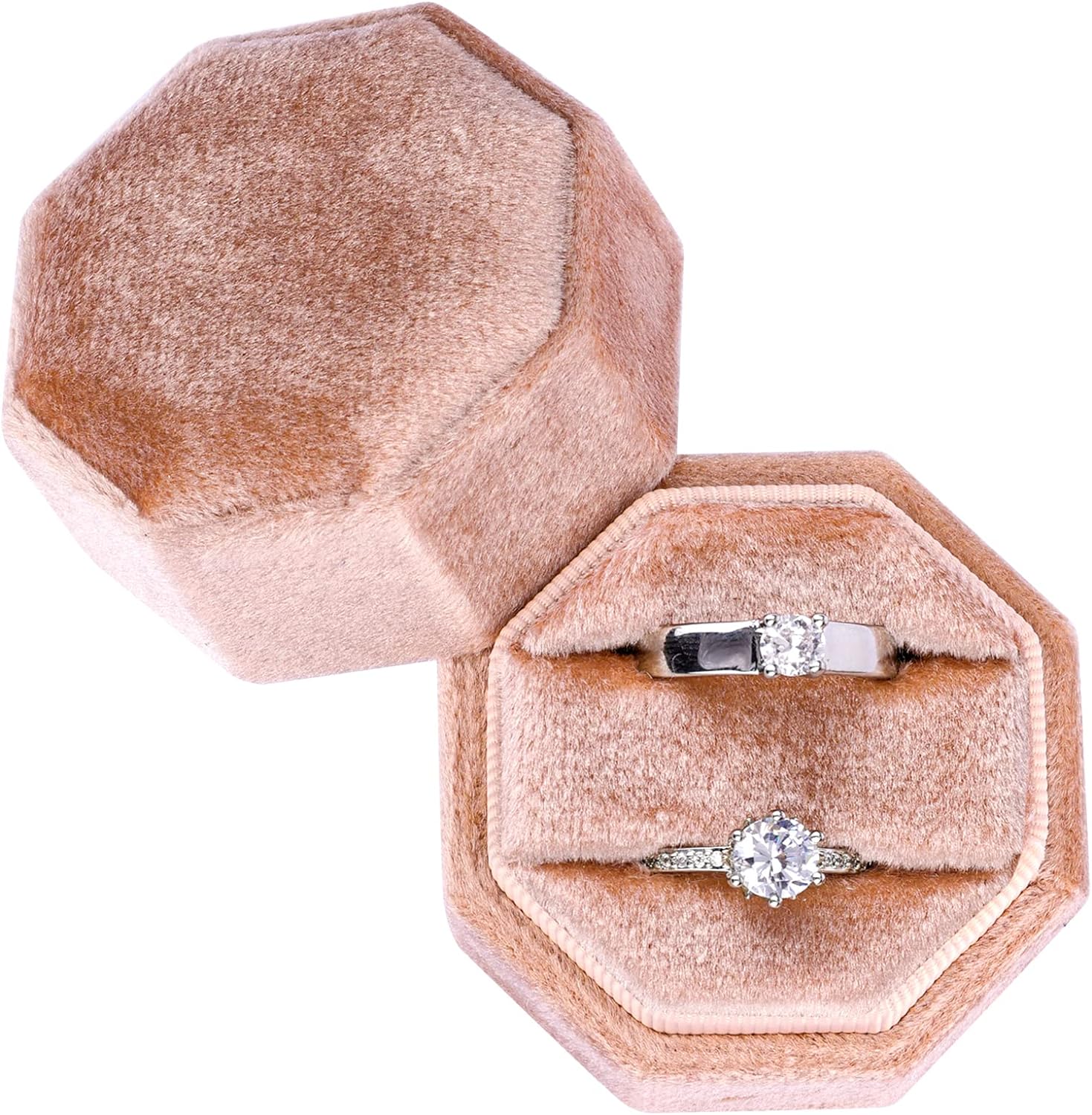 Flamingo Love Is Patient Double Ring Slots Octagon Velvet Ring Box-Black Diamonds New York