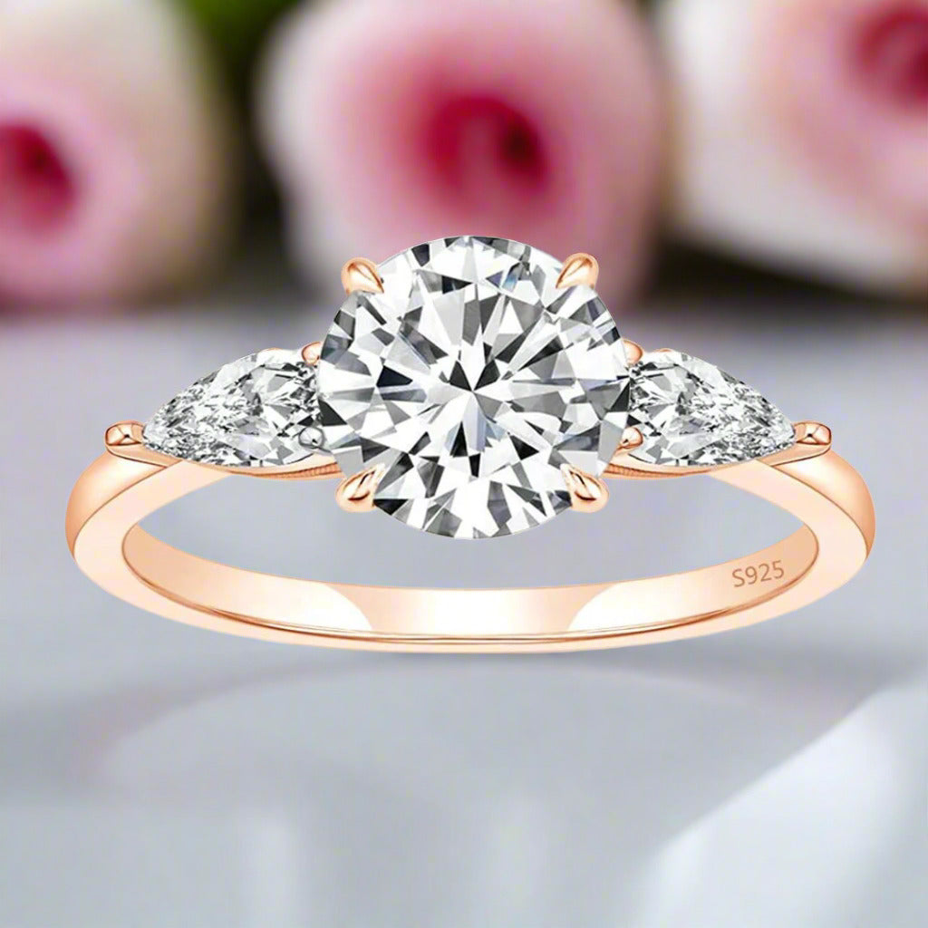 2ct Round cut Diamond Three Stone Rose Gold Ring-Black Diamonds New York