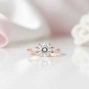 2ct Round cut Diamond Option Three Stone Rose Gold Ring-Black Diamonds New York