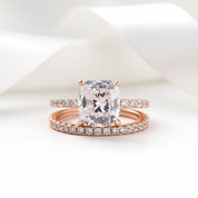 3.0ct Cushion Cut Rose Gold Clear Simulated Sapphire Wedding Ring Set-Black Diamonds New York