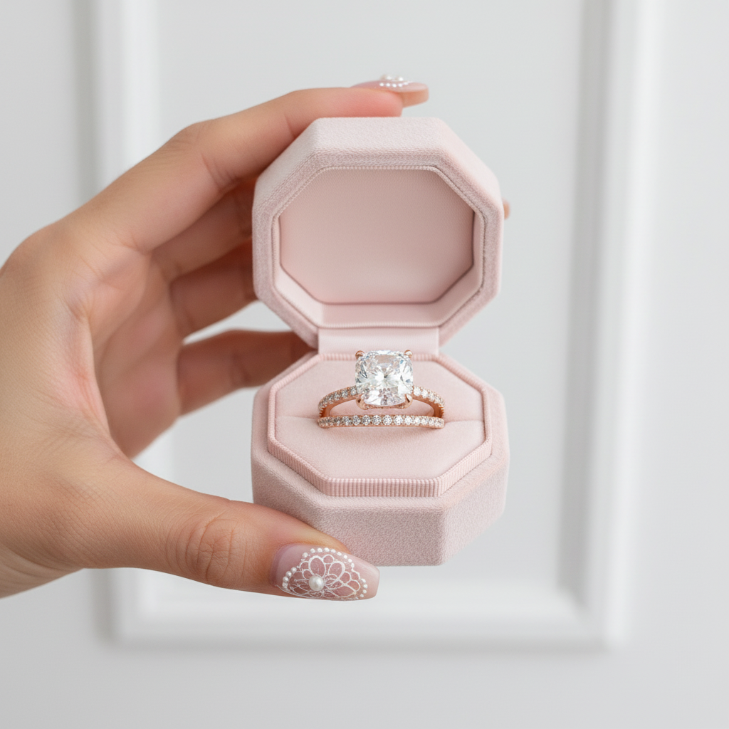 3.0ct Cushion Cut Rose Gold Clear Simulated Sapphire Wedding Ring Set-Black Diamonds New York